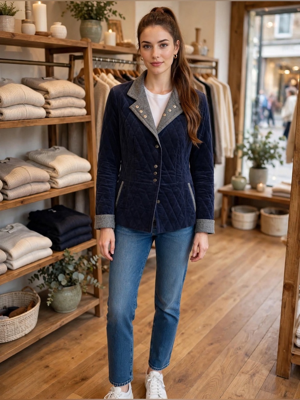 Bogner vintage Navy Quilted Jacket with Gray Trim